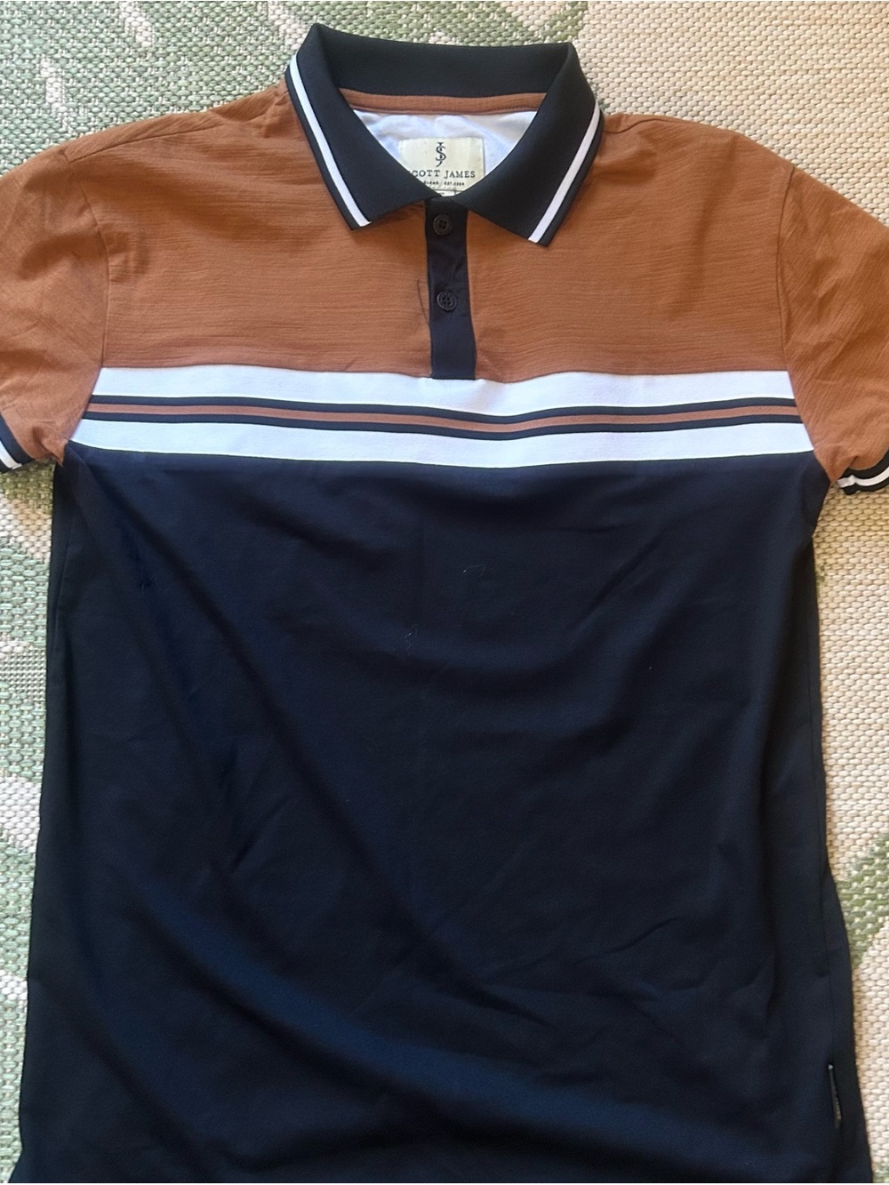 Scott James Men's Brown and Navy Colorblock Polo